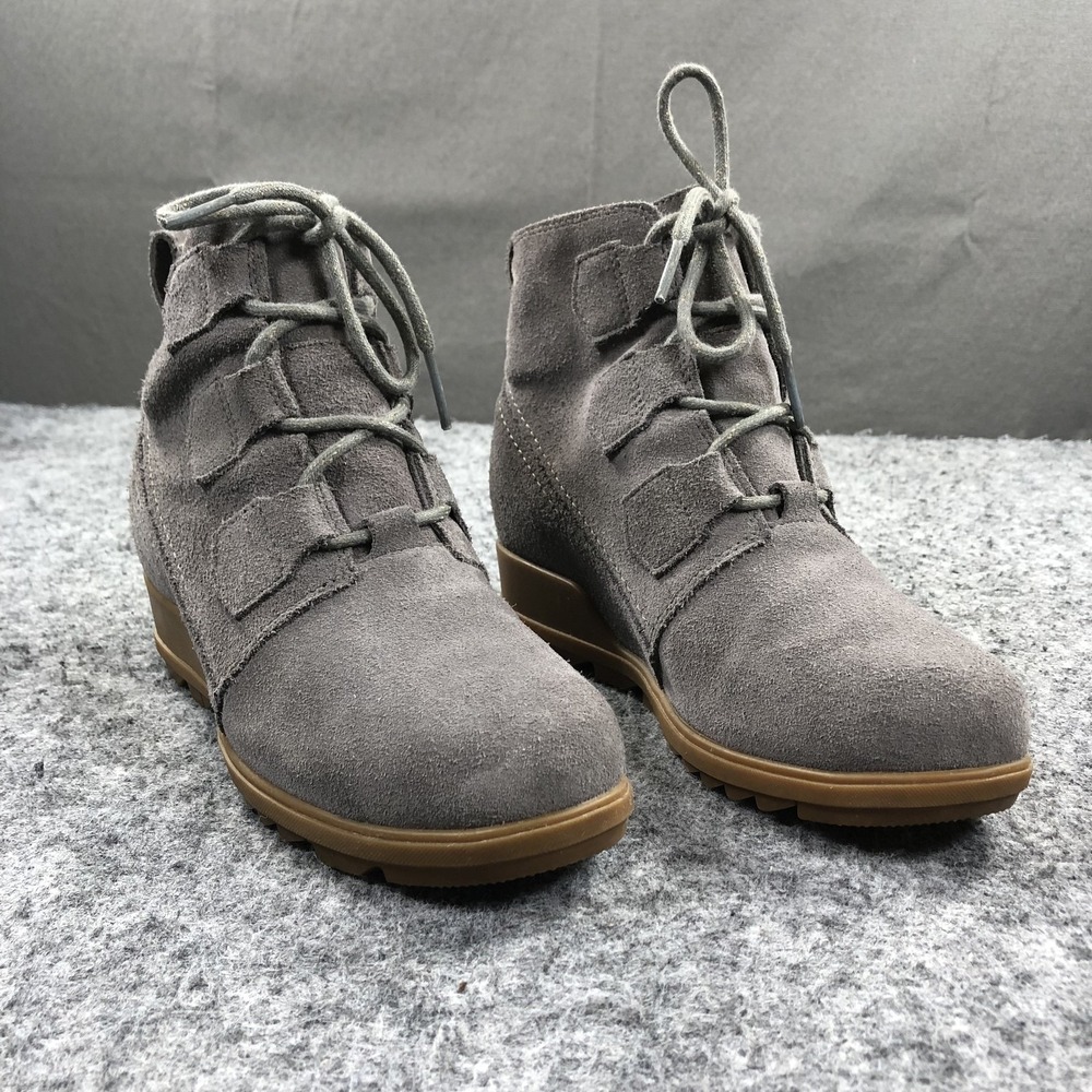 Sorel Evie Boots Womens 8 Gray Suede Wedge Ankle Booties NL3322-052